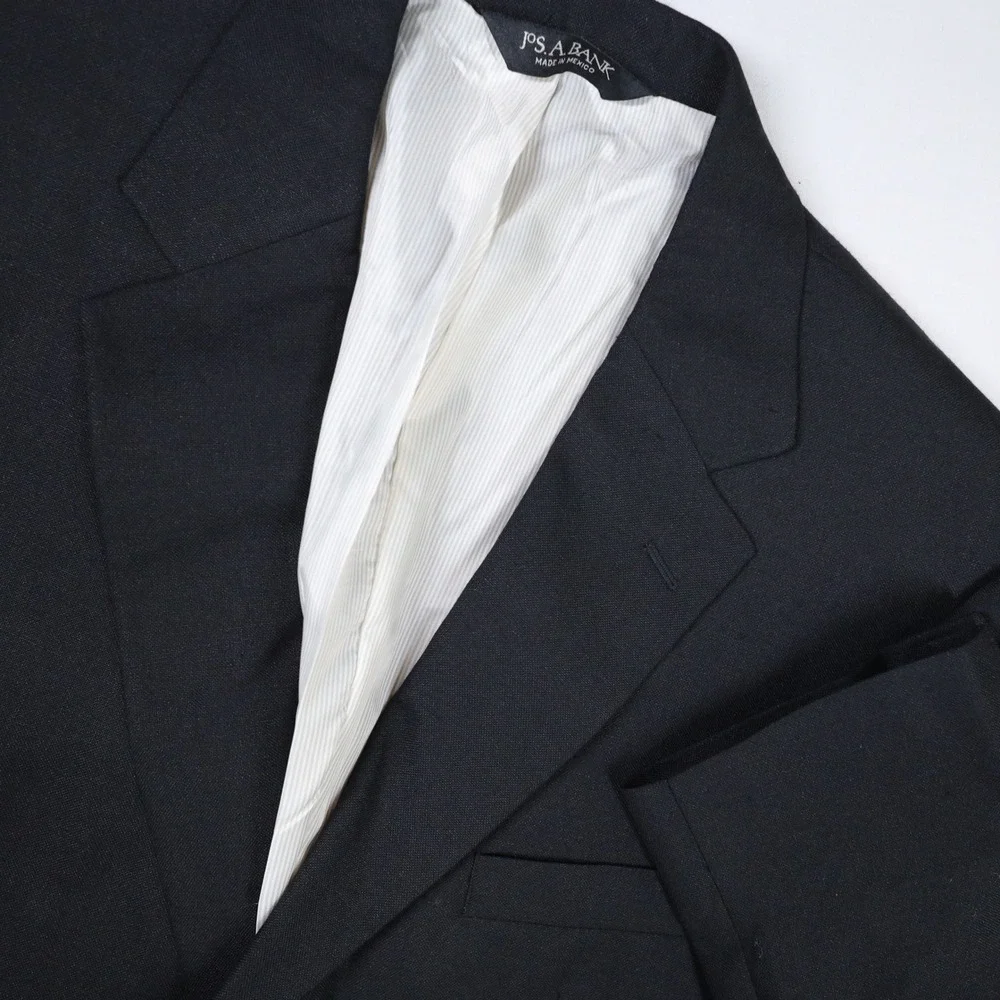 Jos. A. Bank Sport Coat Mens 42L Black Linen Wool Blend Two Button Blazer